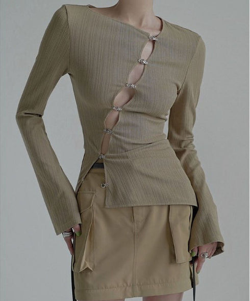 Asymmetric Cut-Out Hook Cardigan
